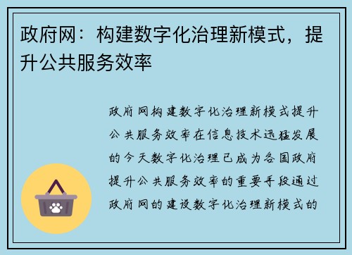 政府网：构建数字化治理新模式，提升公共服务效率